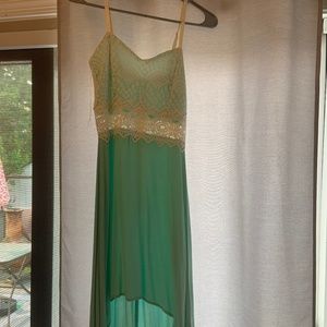 Mint green high low lace dress